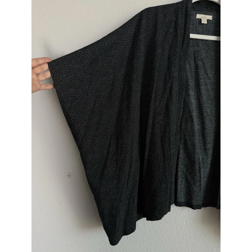 Loft Black Cardigan Women's One Size Dot Print Open‎ Front Slouchy Batwing Boho